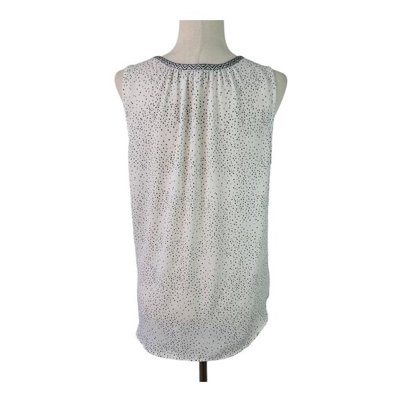 Daniel Rainn White Black Dot Sleeveless Top Shirt Ribbon Trim Tie Neck Large - Picture 3 of 5